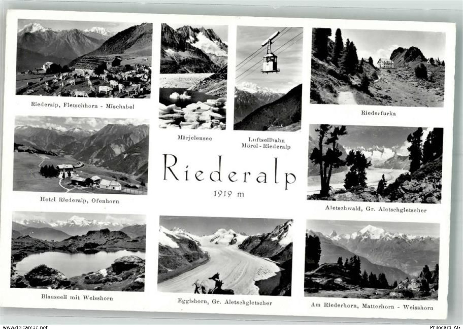 3987 Riederalp Foto AK Seilbahn Mörel-Riederalp Hotel Blausee Matterhorn... - 38191202