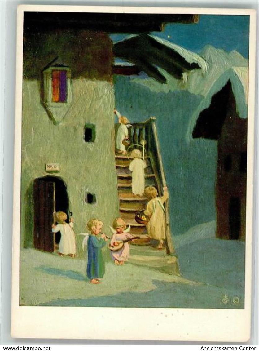 39891465 - Engel kommen zu Weihnachten in einem Alpendorf zu Besuch Verlag Josef Mueller Nr. 5753