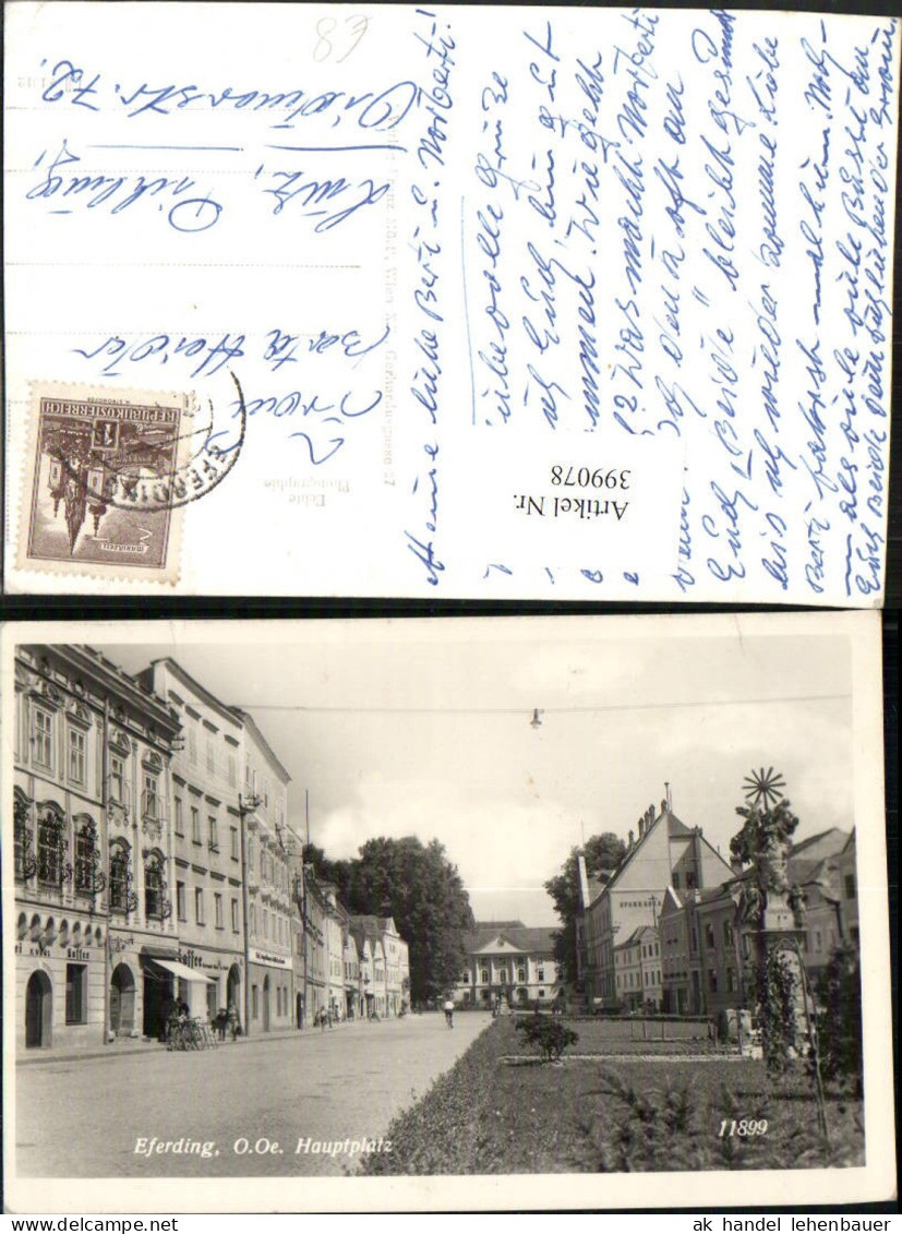 399078,Eferding Hauptplatz Straßenansicht Pestsäule