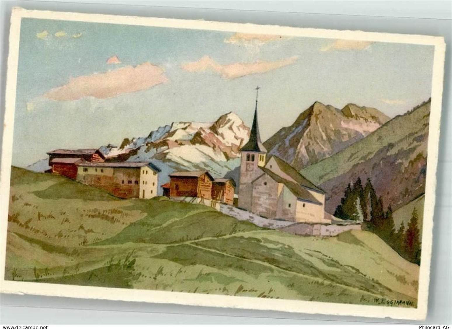 3996 Binn Künstlerkarte sign. Eggimann, E. Kirche - 38186064