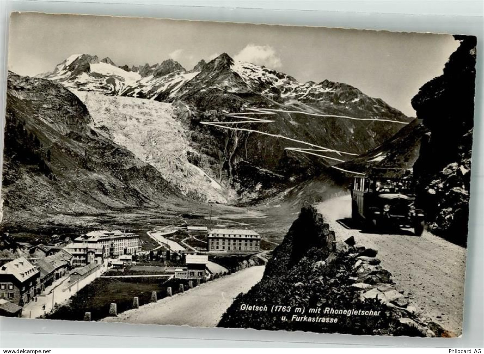 3999 Oberwald Foto AK Omnibus Furkastrasse Rhonegletscher Gletsch - 38193469