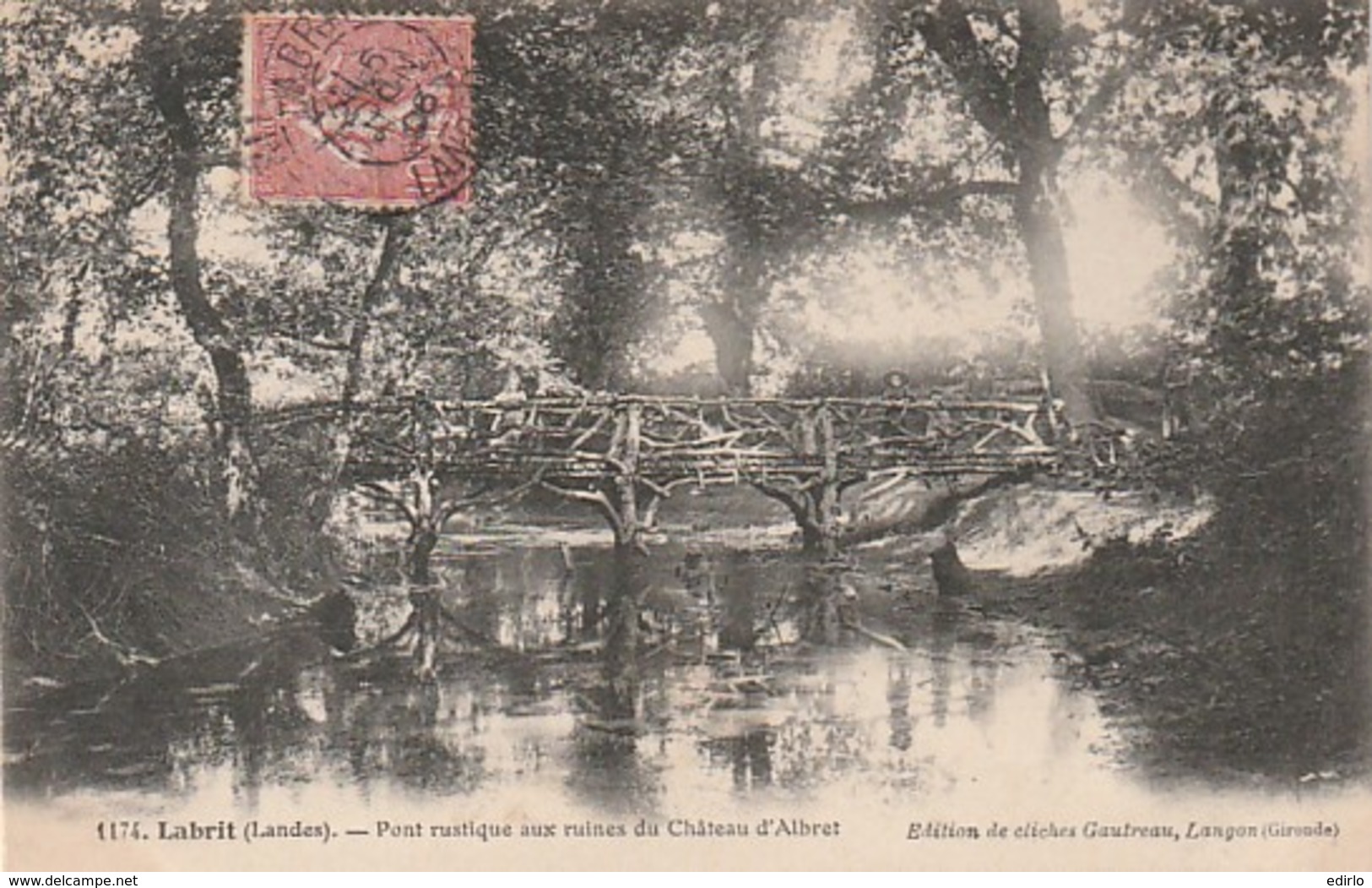 ***  40  ***  LABRIT  pont rustique aux ruines du château d'Albret - TTB