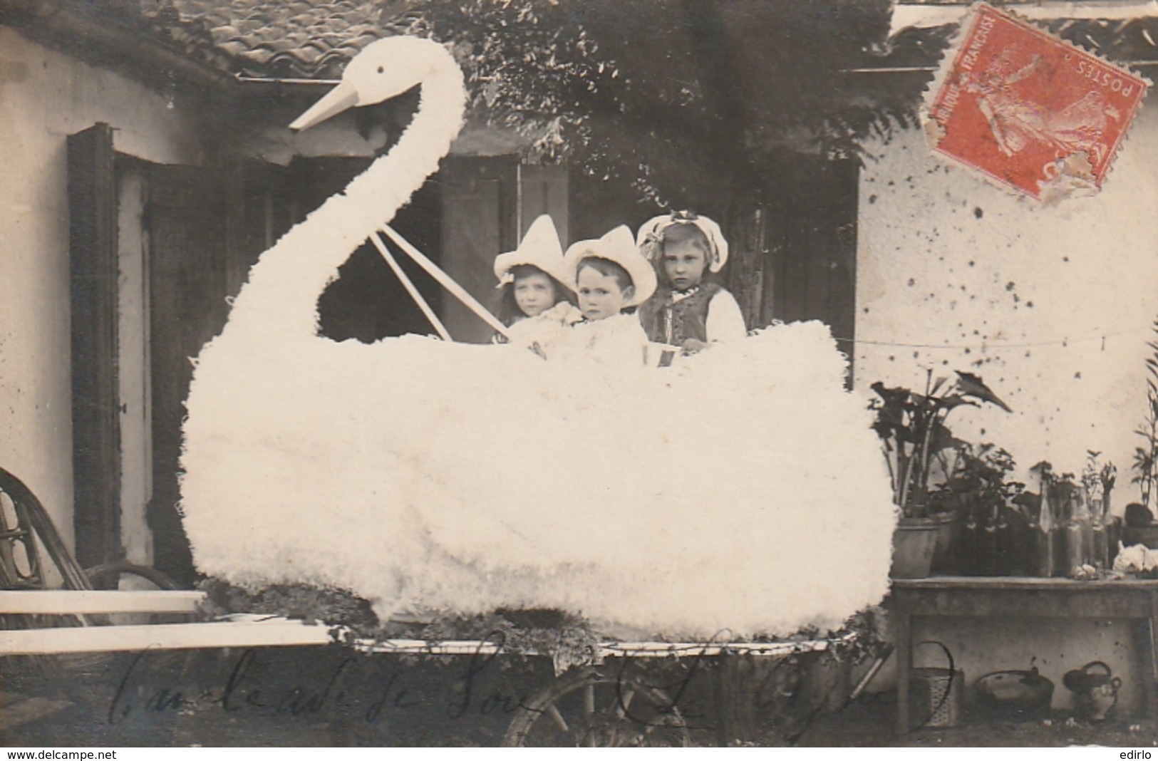 *** 40 *** SORE -  rare photo carte  CAVALCADE DE SORE  le Cygne écrite  - TB