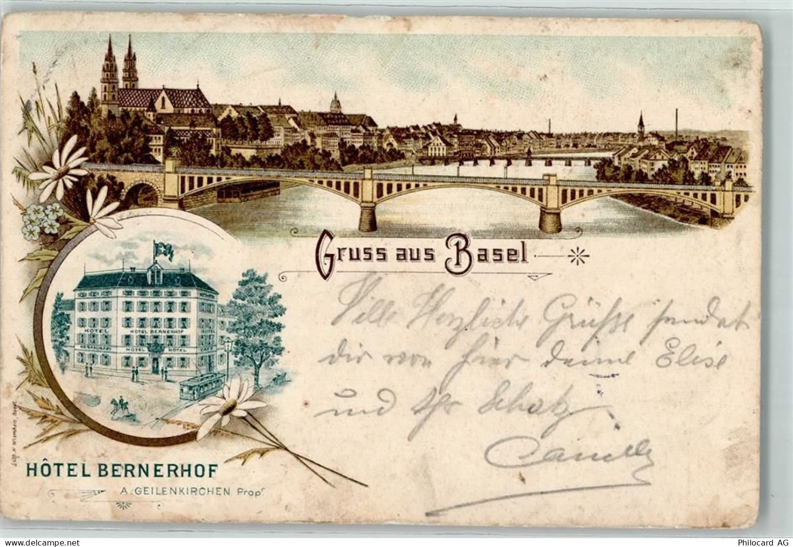 4000 Basel Bâle 1898 Gebrauchsspuren Hotel Bernerhof A. Geilenkirchen Li... - 13242497