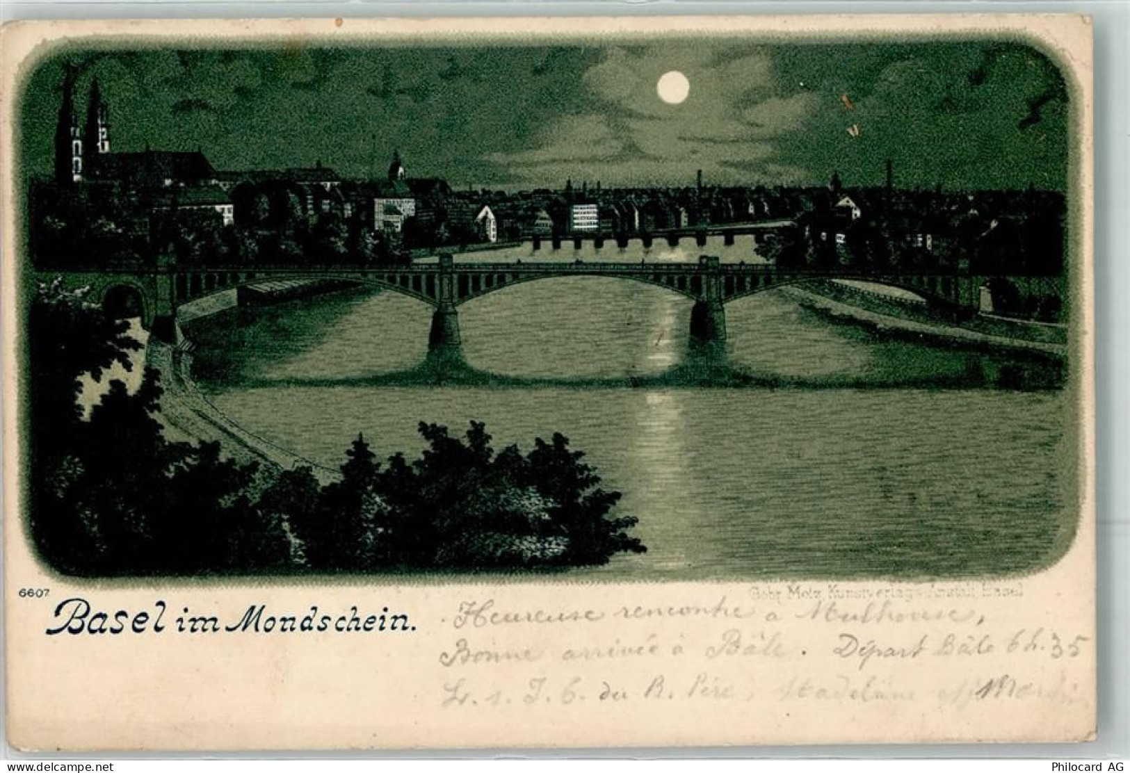 4000 Basel Bâle 1899 Lithographie / Mondschein Brücken - 10644749