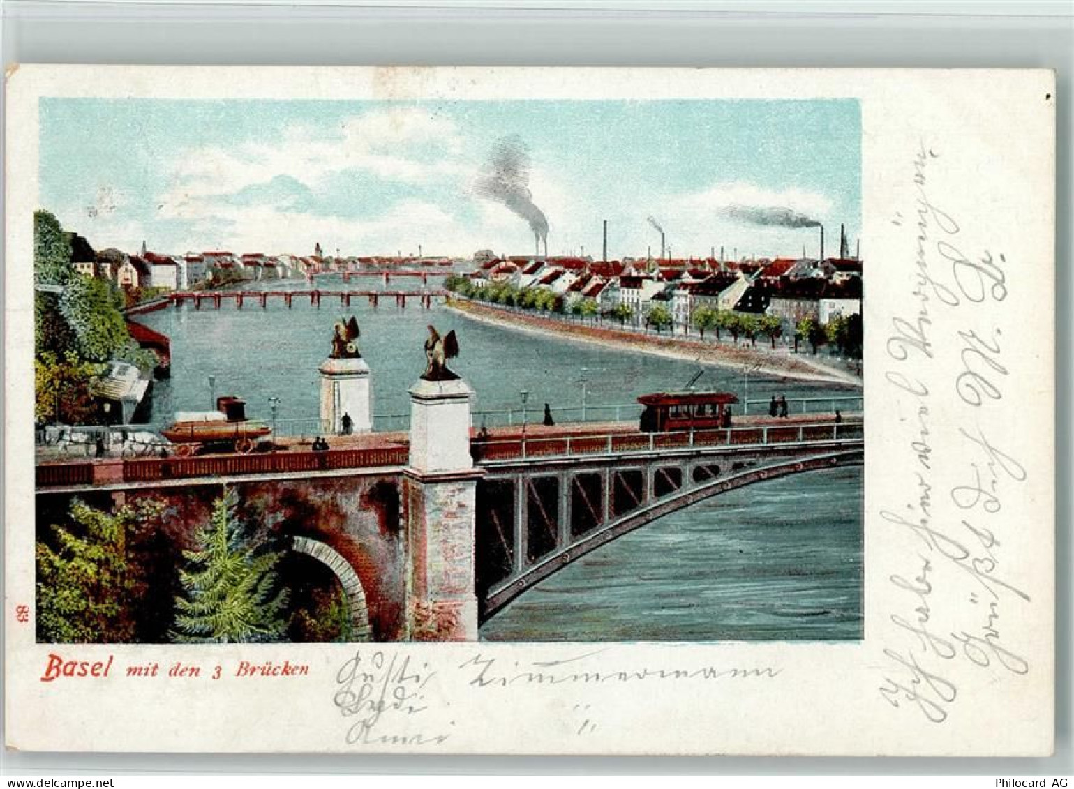 4000 Basel Bâle 1902 - mit den 3 Brücken Tram Pferdewagen - 10196339