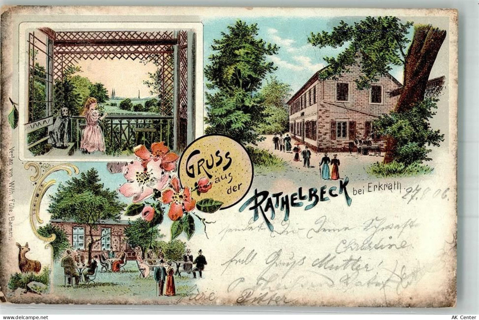 40699 W4006 Erkrath Lithographie Gasthaus Rathelbeck Gartenwirtschaft Pa... - 13653074