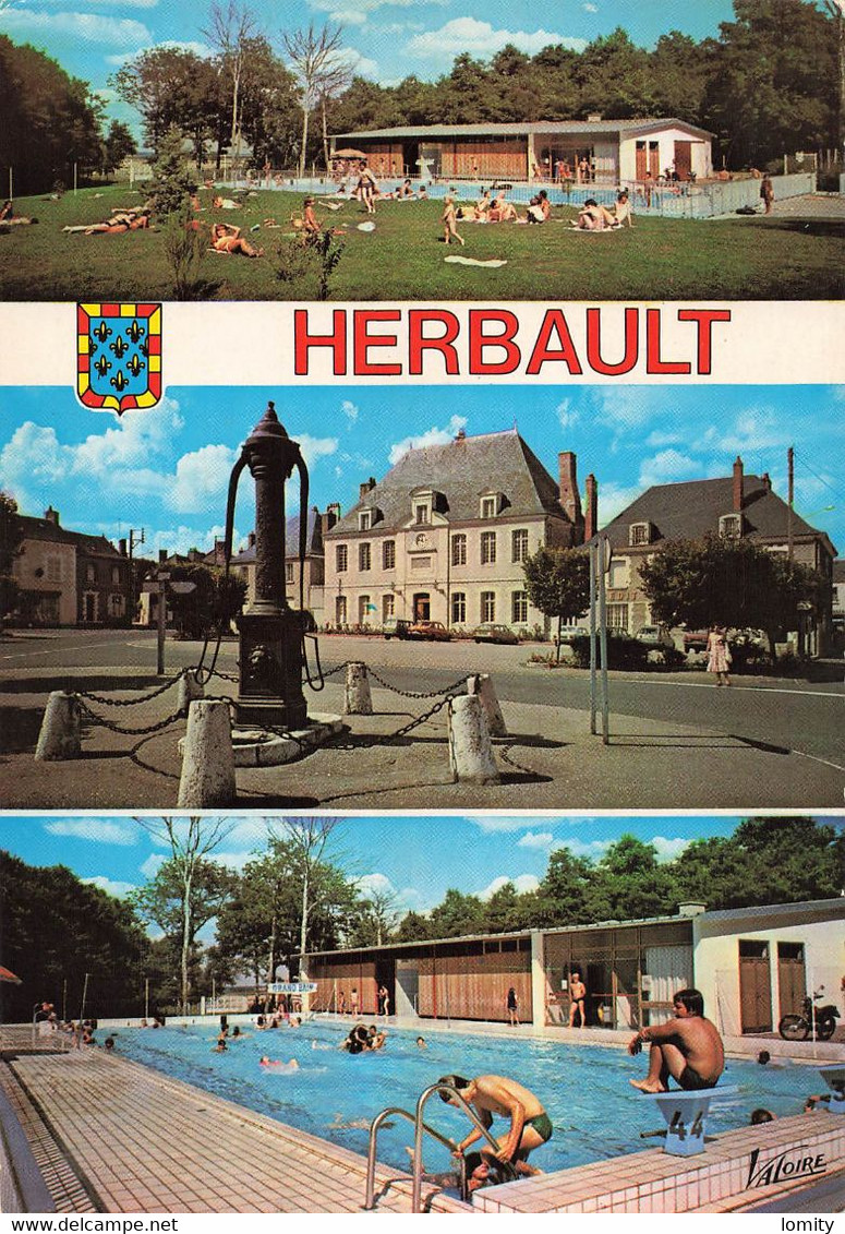 41 Herbault carte 3 vues multivues piscine place et mairie cachet Herbault