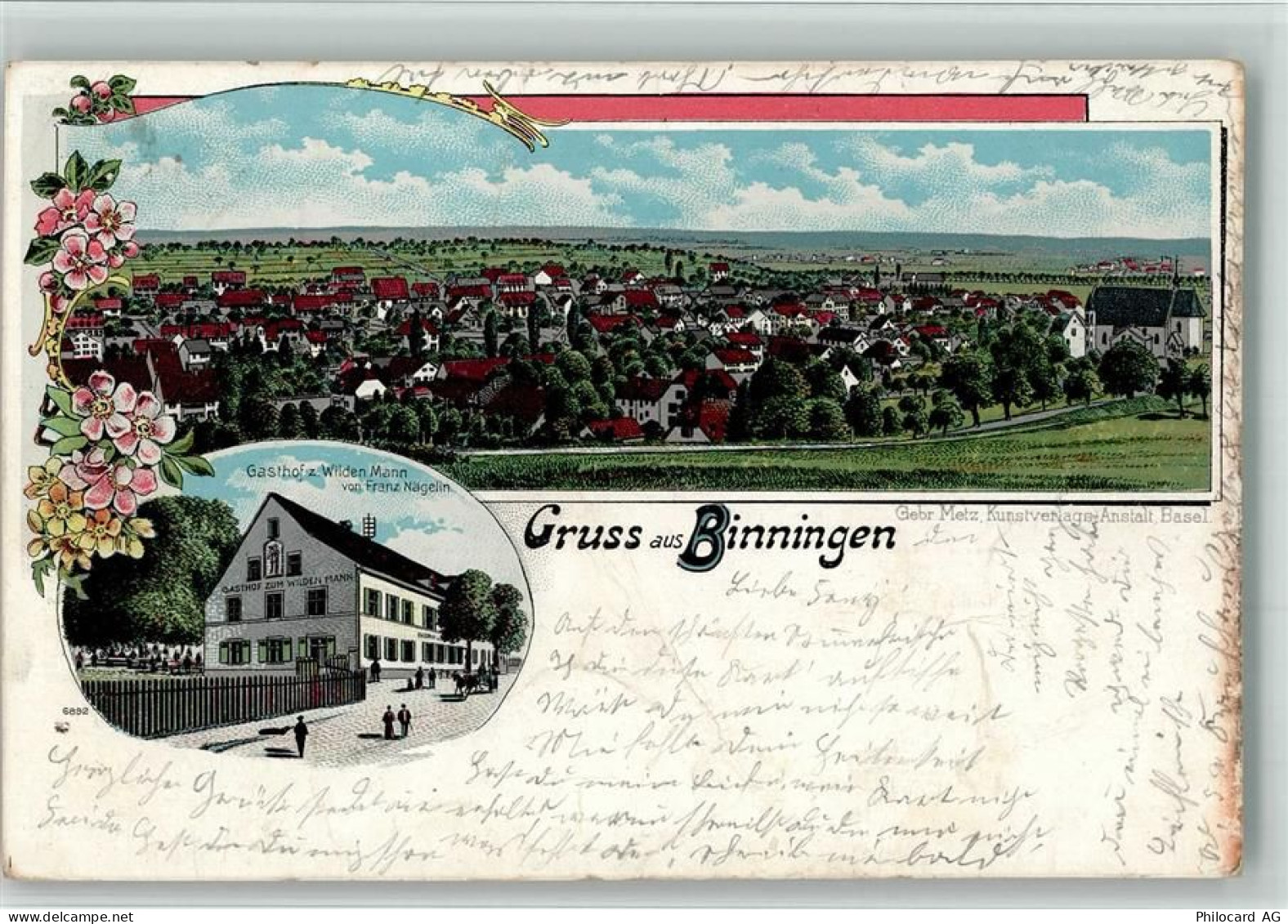 4102 Binningen 1901 BOAKC Gasthaus Wilden Mann Lithographie - 13700267