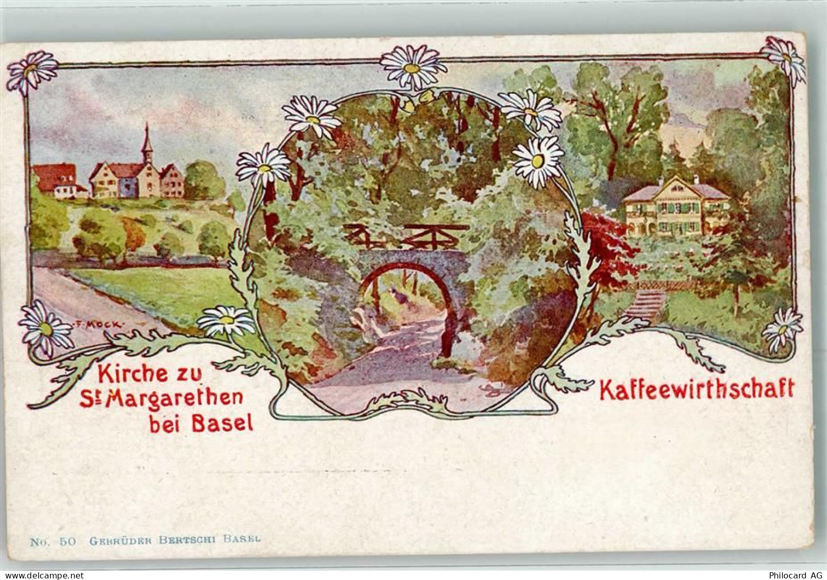 4102 Binningen Künstlerkarte Kirche St. Margarethen Kaffeegasthaus sign.... - 13271421