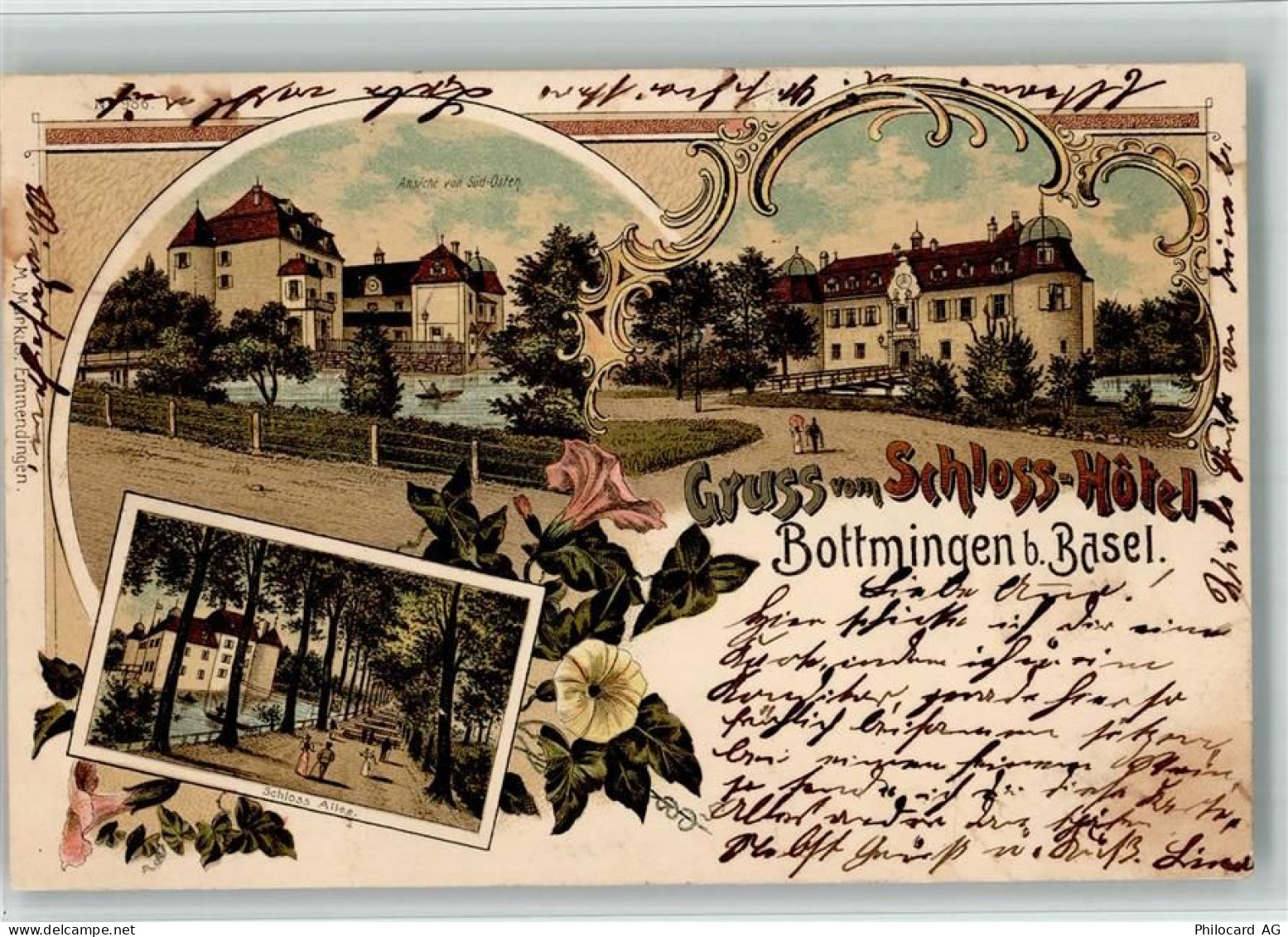 4103 Bottmingen 1898 BOAKC Lithographie Schloss Hotel Schloss Allee - 13702254