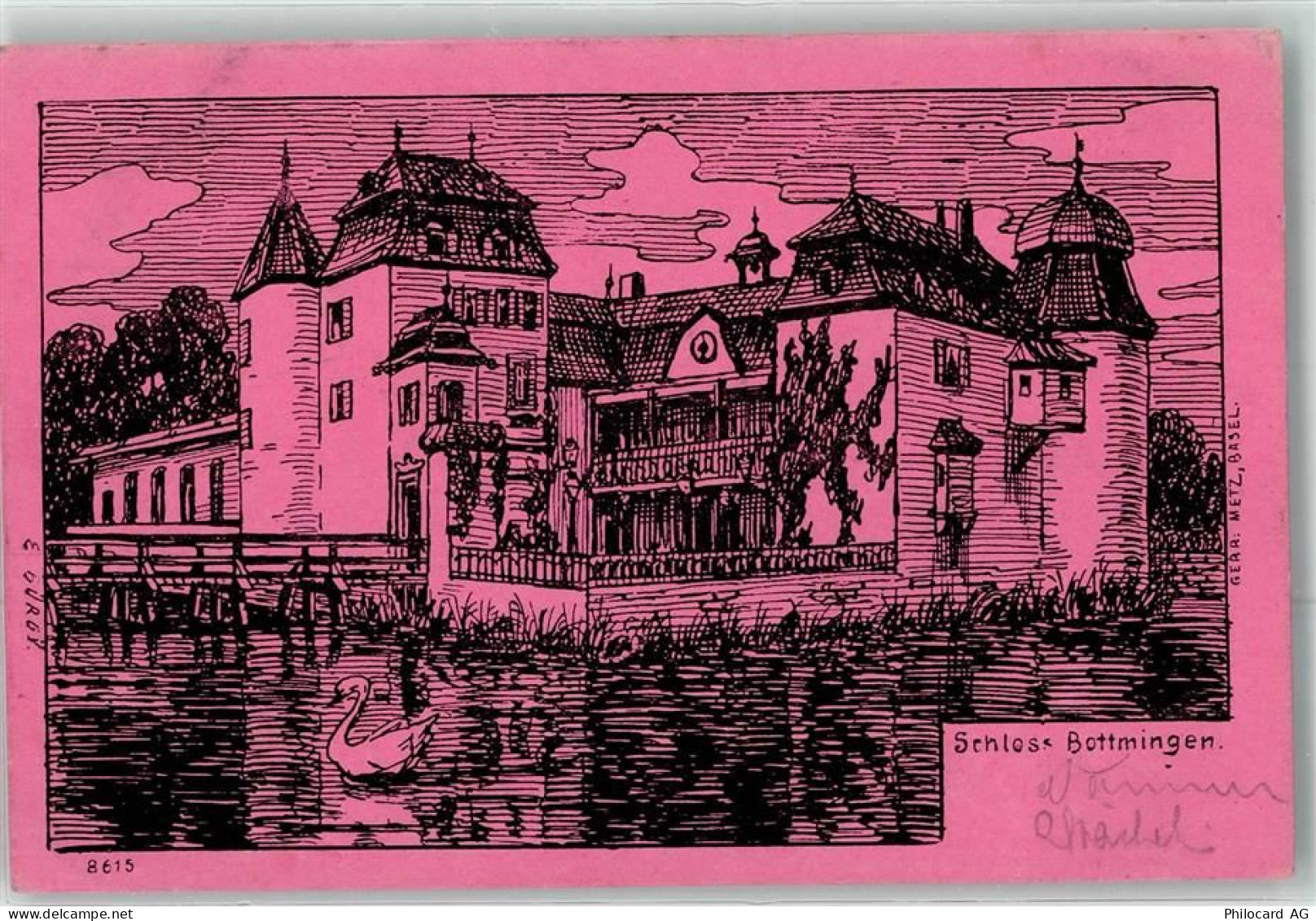 4103 Bottmingen 1899 Künstlerkarte Schloss Bottmingen sign. Bürgy ? - 10643841