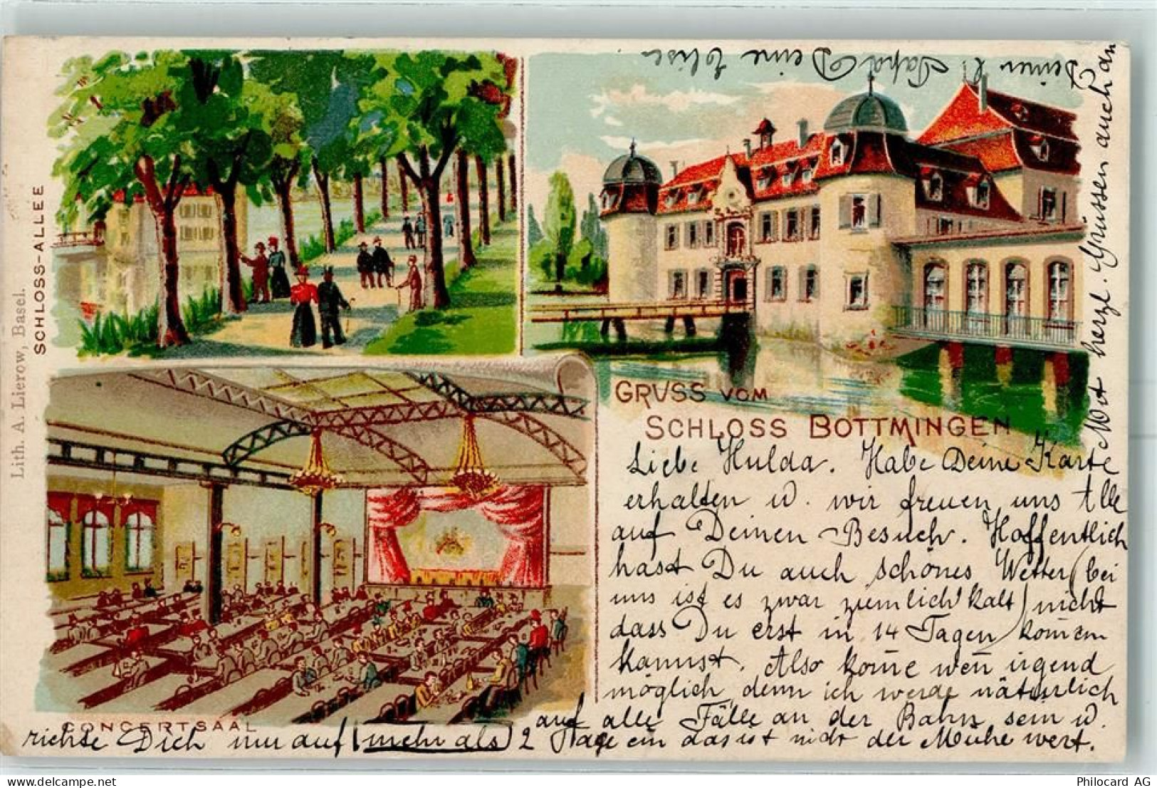 4103 Bottmingen 1902 Lithographie Schloss-Allee Schloss Bottmingen Konze... - 13601455