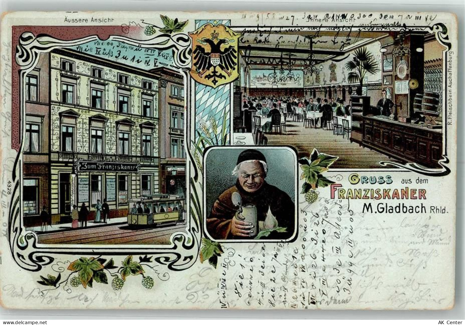 41061 W4050 Mönchengladbach 1905 Lithographie Gasthaus Zum Franziskaner ... - 13660431
