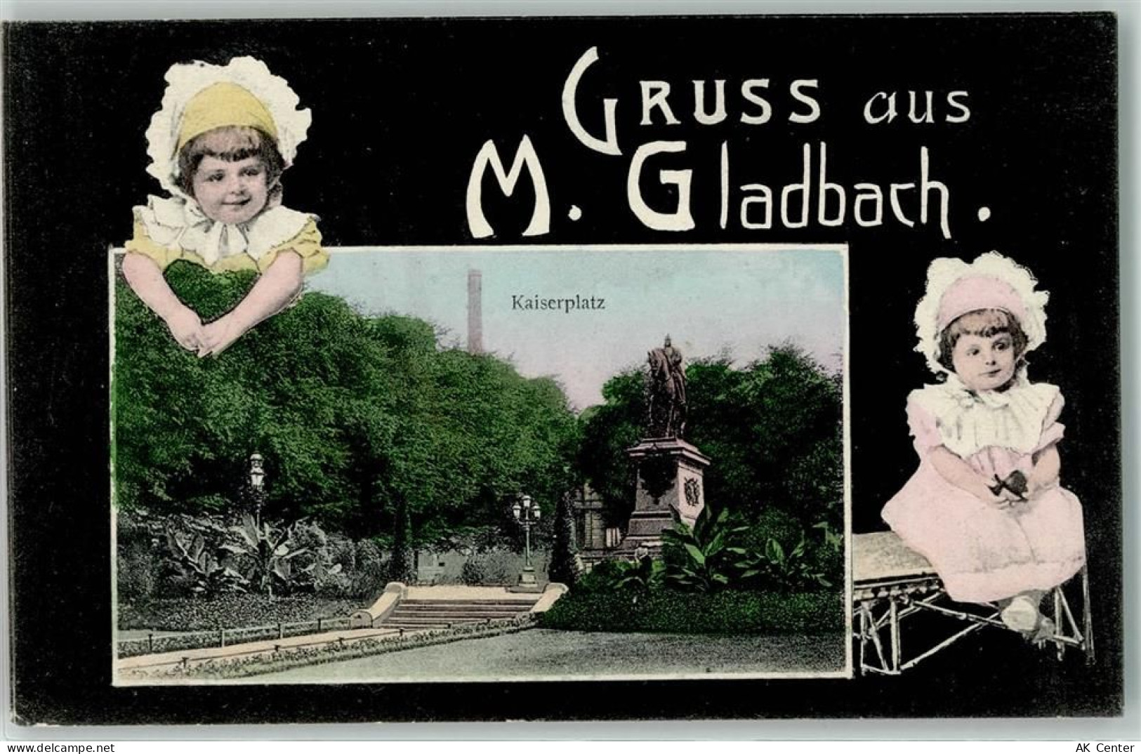 41061 W4050 Mönchengladbach 1906 - Kinder Kaiserplatz Reiterdenkmal - 13459595