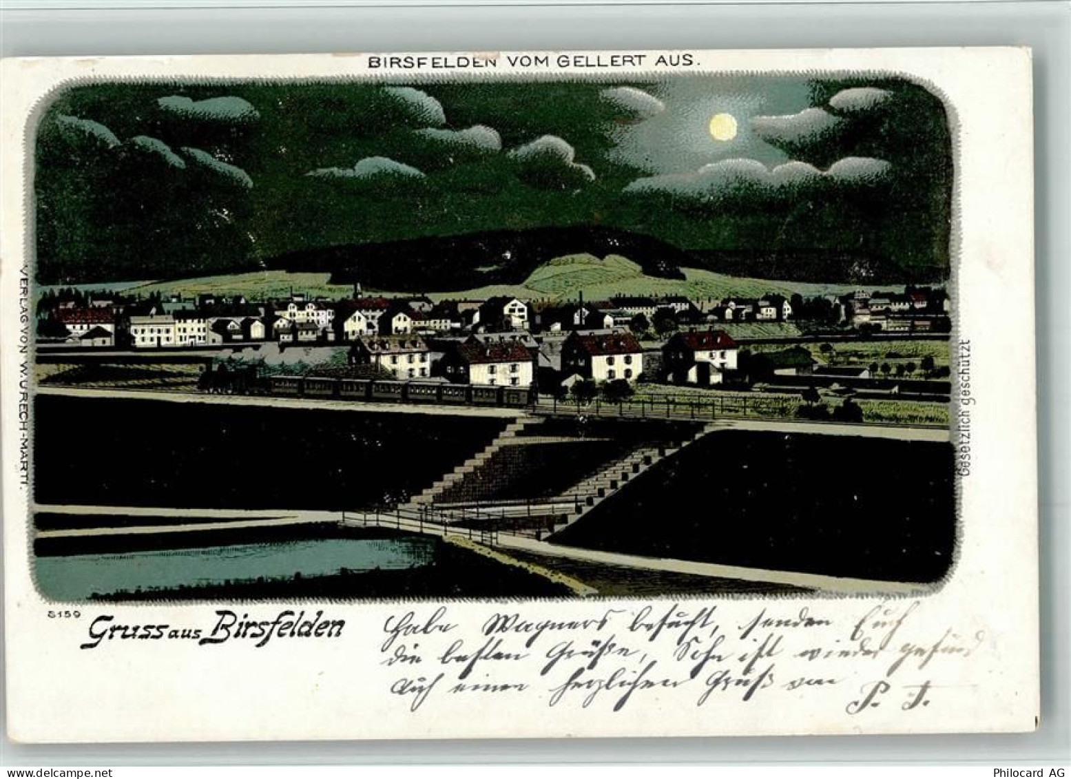 4127 Birsfelden 1899 BOAKC Eisenbahn Lithographie / Mondschein - 13700071