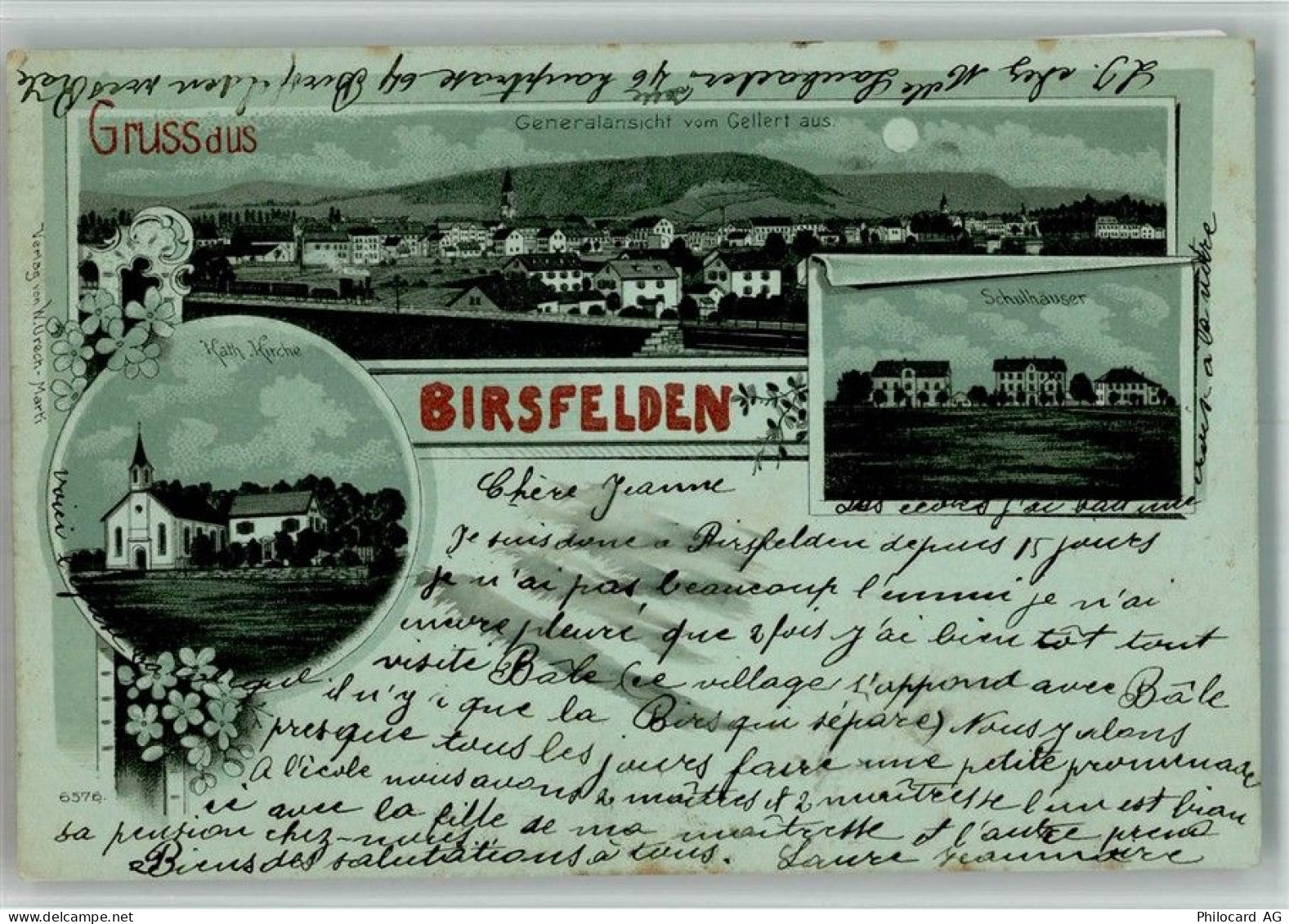 4127 Birsfelden 1902 BOAKC Kath. Kirche Schule Lithographie - 13715702