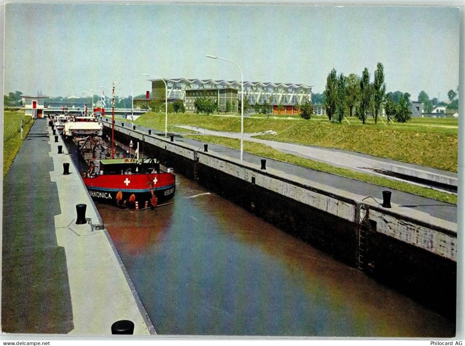 4127 Birsfelden Foto AK Schleuse Kraftwerksanlagen Frachtschiff Veronica... - 38211752
