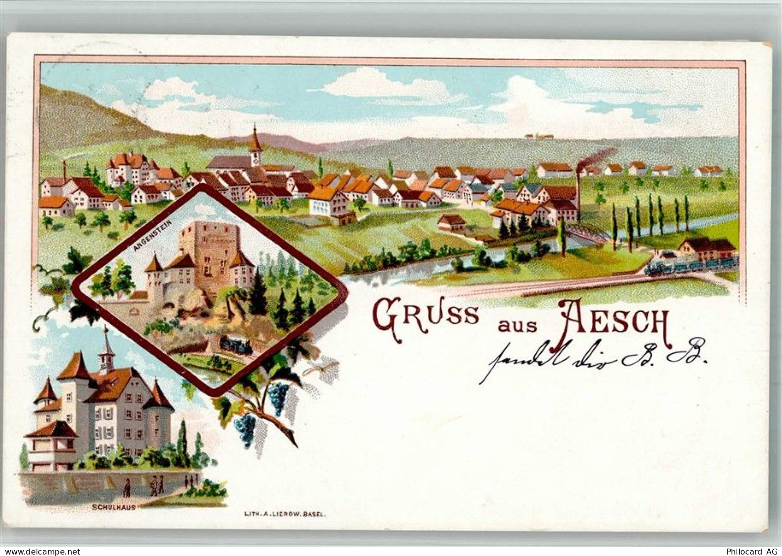 4147 Aesch BL 1898 BOAKC Eisenbahn Schloss Angenstein Schulhaus - 13717463