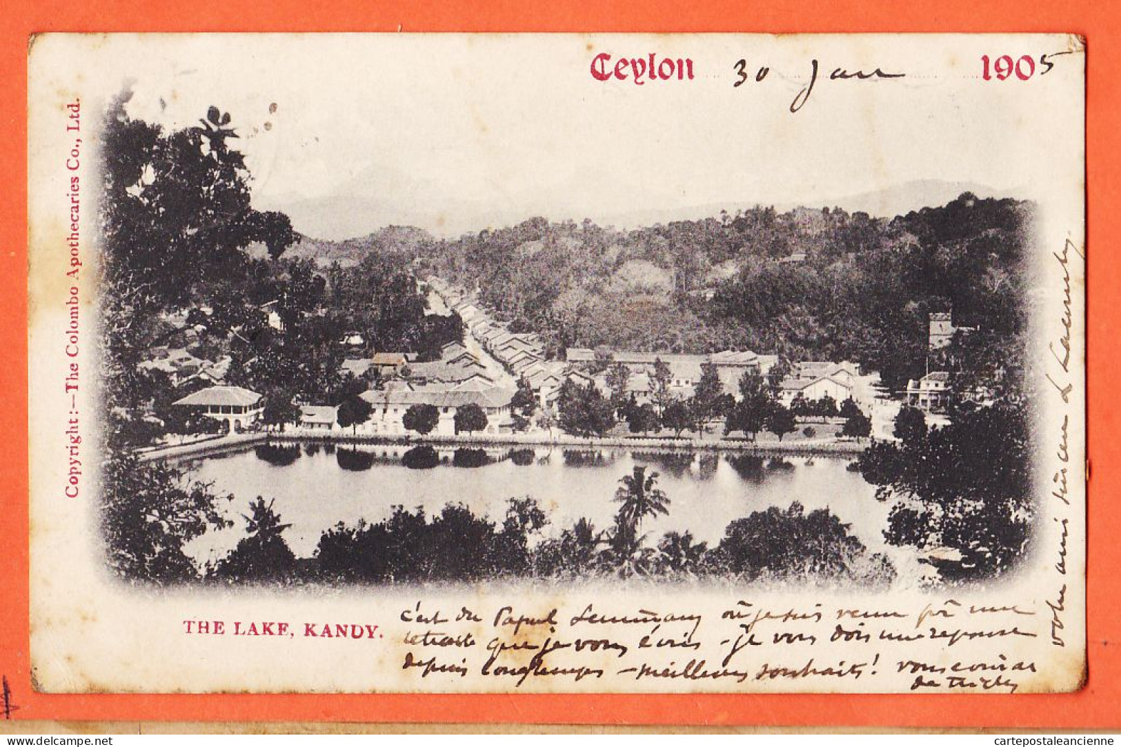 42162 ◉ KANDY Ceylon Sri Lanka ◉ The Lake ◉ 1905 à Pierre SUAU Gemert ◉ The COLOMBO Apotthecaries