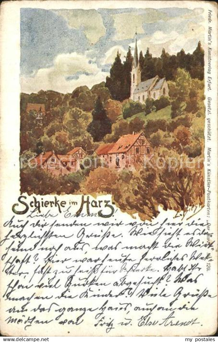 42528807 Schierke Harz Teilansicht mit Kirche Kuenstlerkarte Schierke