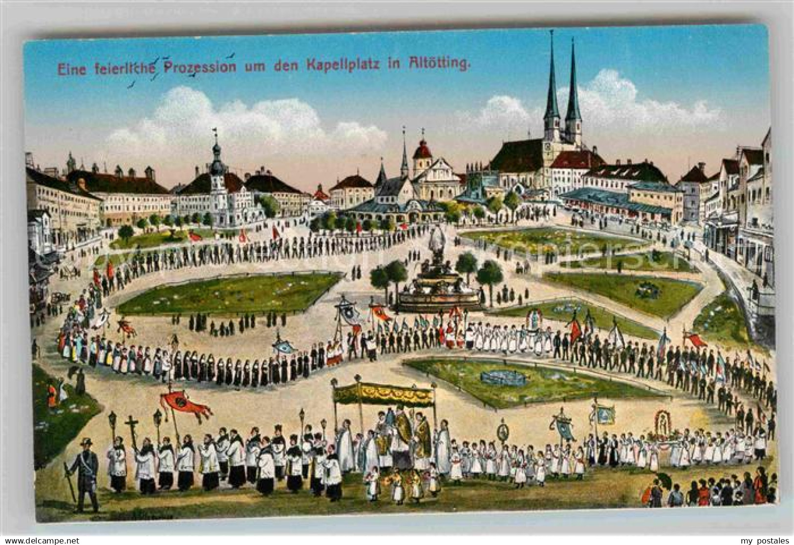42652408 Altoetting Prozession um den Marktplatz Zeichnung Altoetting