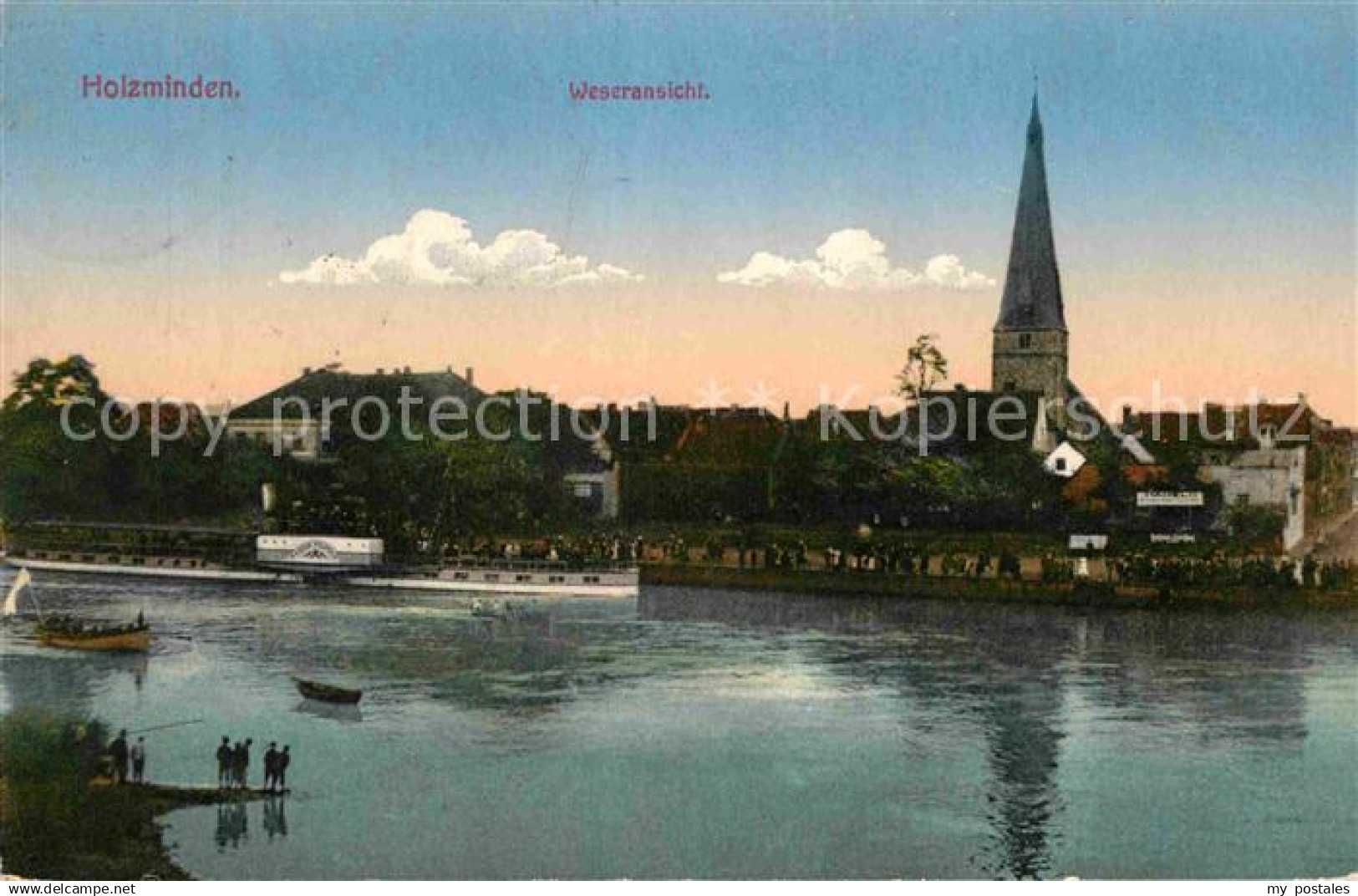 42703701 Holzminden Weser Dampfer Kirche Weseransicht Holzminden