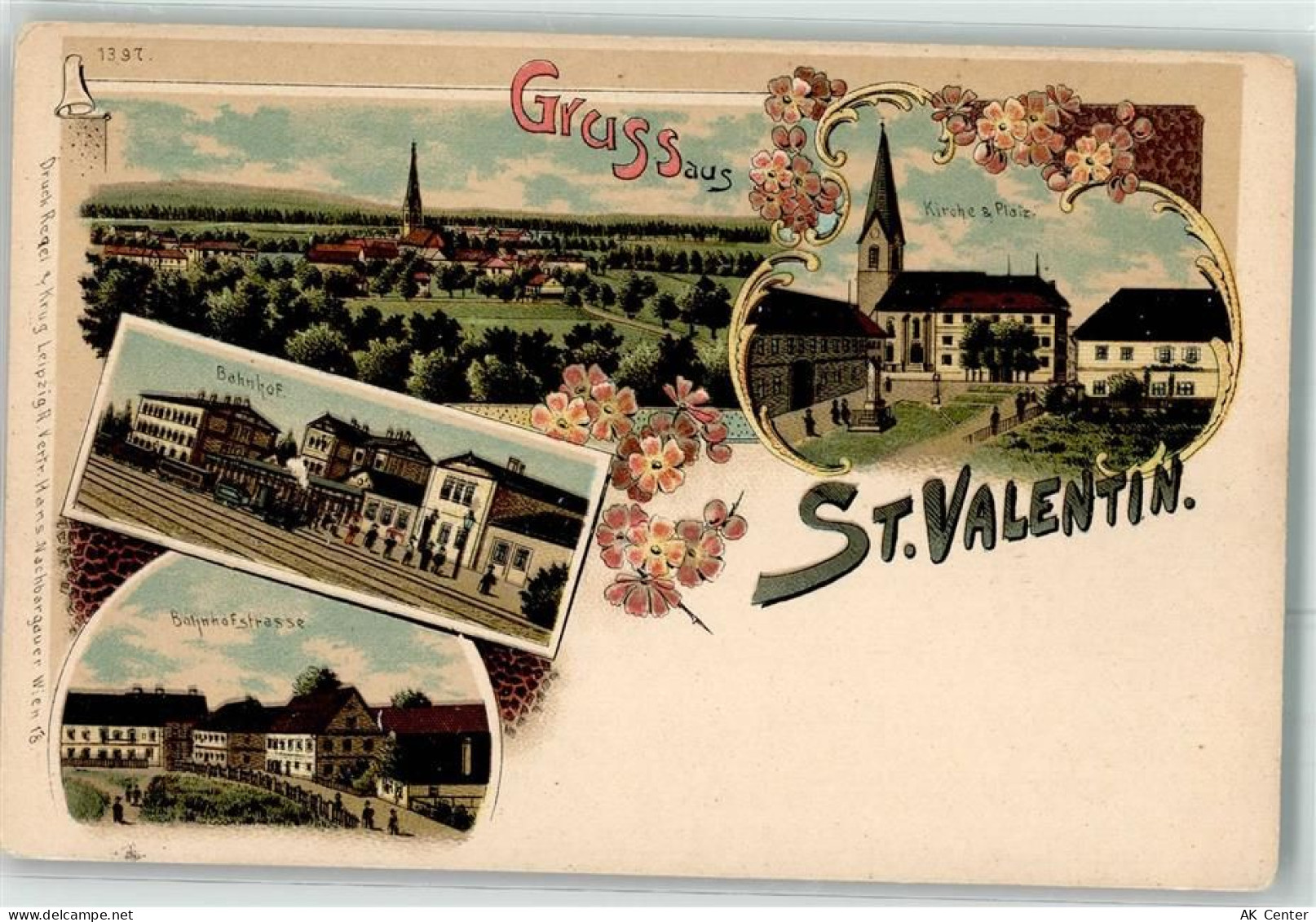 4300 St. Valentin Lithographie Bahnhof Eisenbahn Bahnhofstrasse Kirche... - 13622608