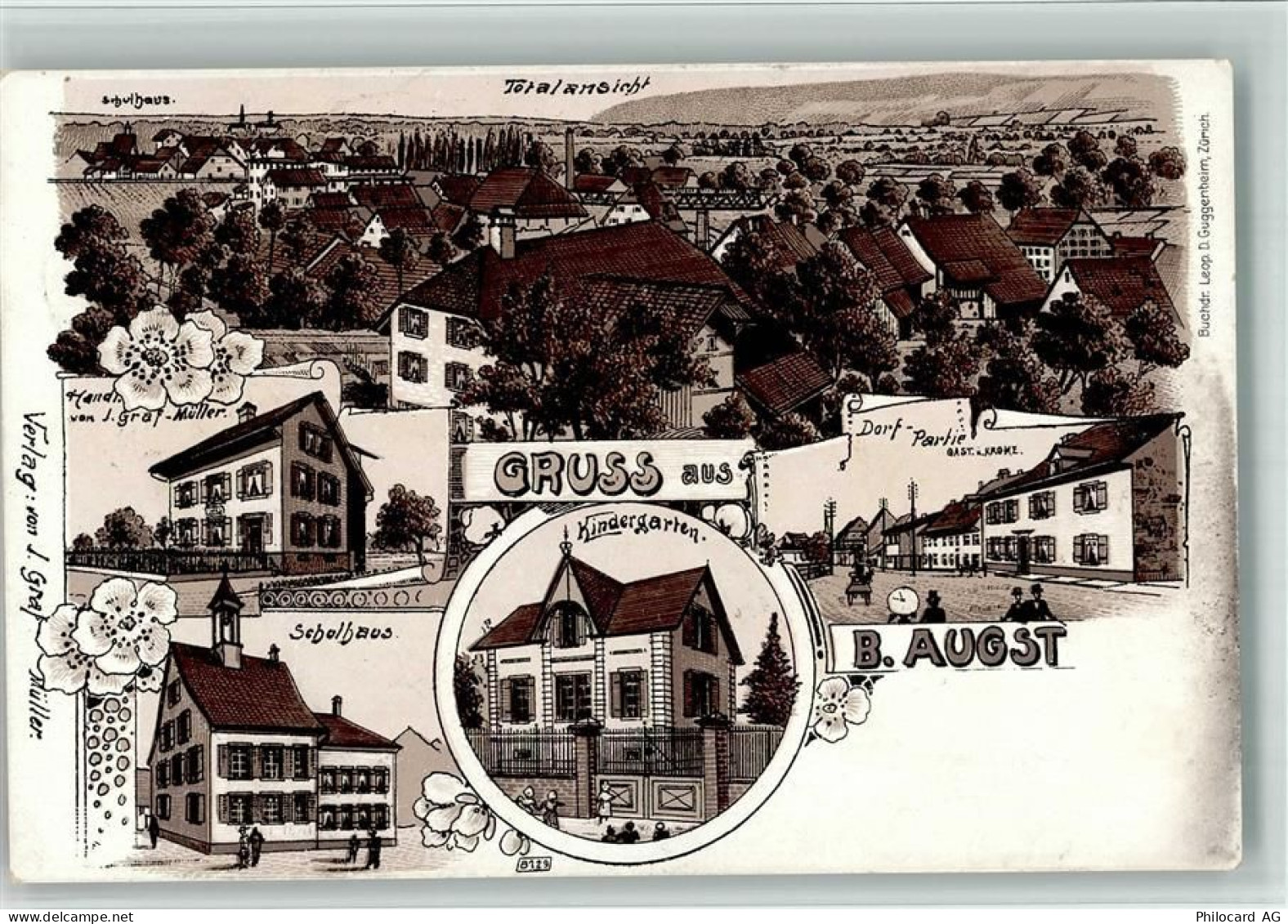 4302 Augst BL 1909 BOAKC Lithographie Schulhaus Handlung J. Graf-Müller ... - 13702788