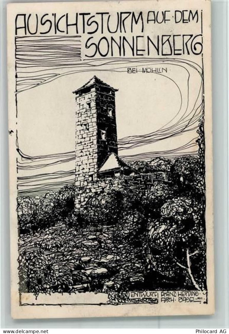4313 Möhlin Riburg Künstlerkarte Aussichtsturm Sonnenberg sign. Franz He... - 13404935