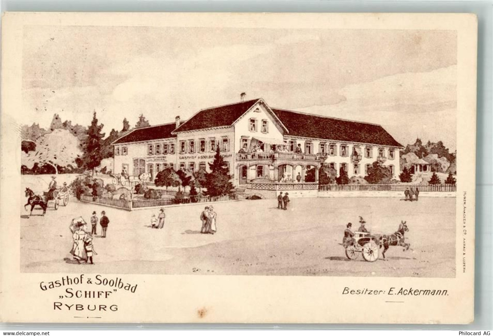 4313 Riburg Möhlin 1911 Künstlerkarte Gasthaus u. Soolbad Schiff - 13647484