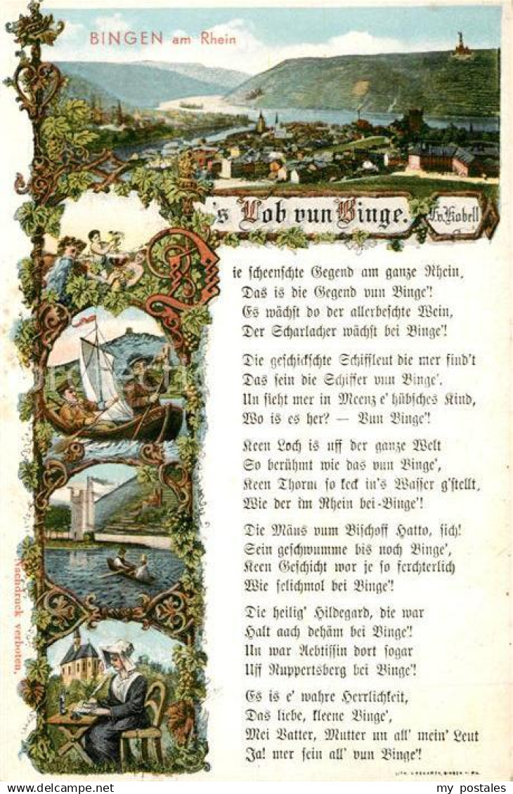 43134021 Bingen Rhein Rheinpartie und Gedicht Bingen