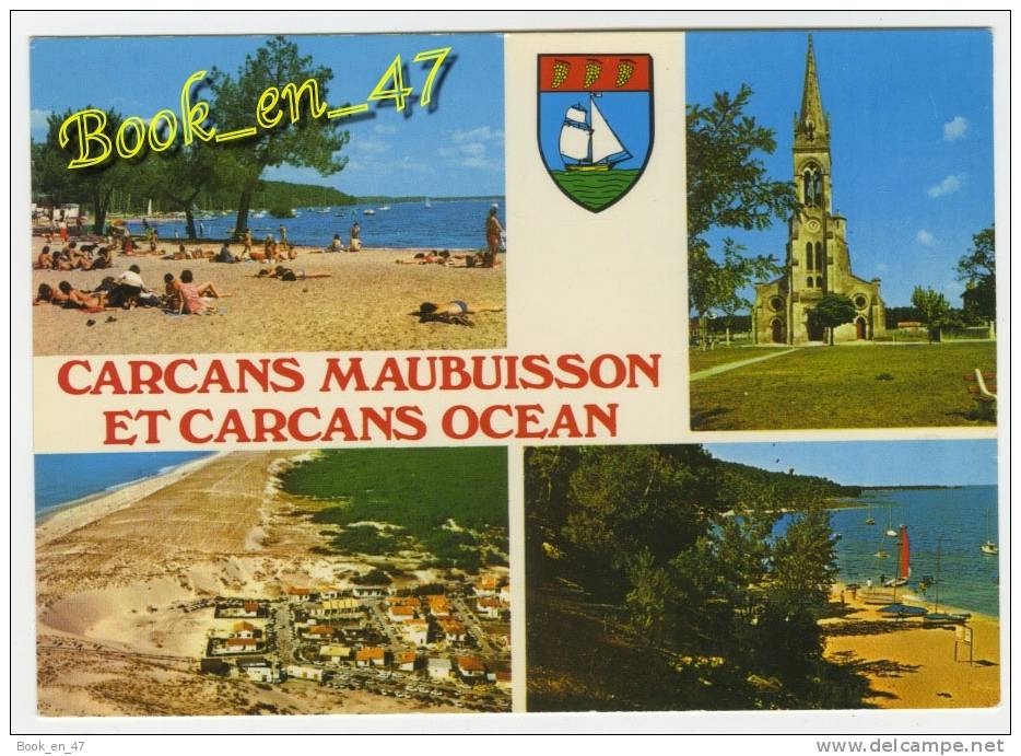 {44215} 33 Gironde Carcans Maubuisson et Carcans Océan, multivues; plage, église, vue partielle aérienne " en baisse "
