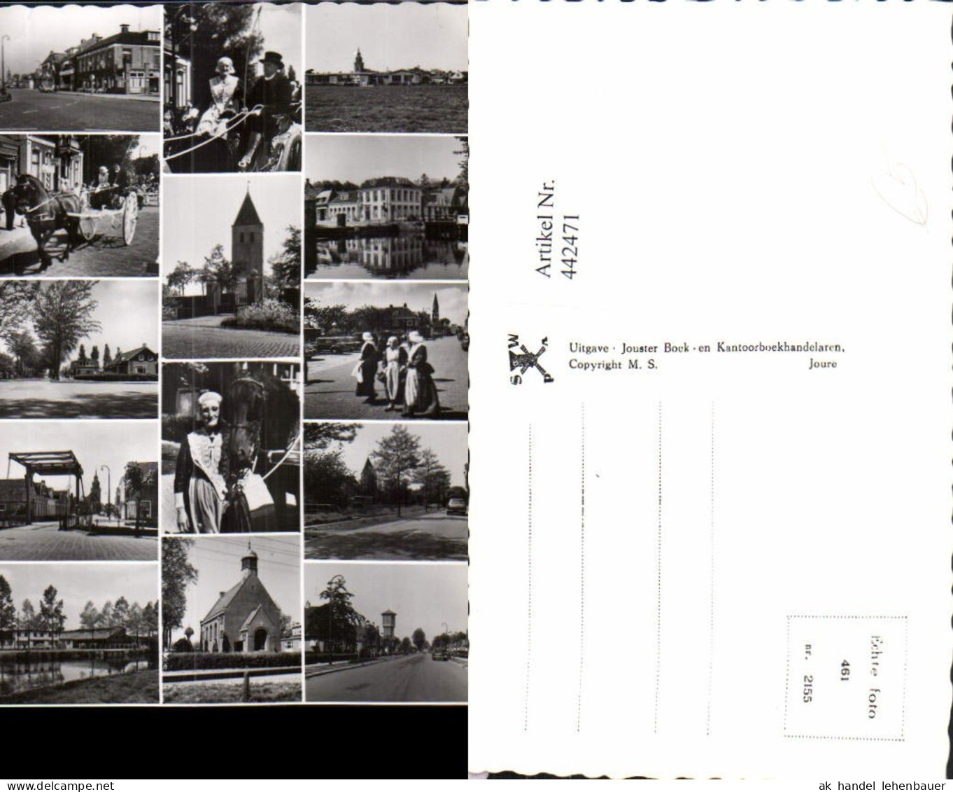 442471,Netherlands Joure Skarsterlan Kirche Brücke Kutsche Tracht Mehrbildkarte
