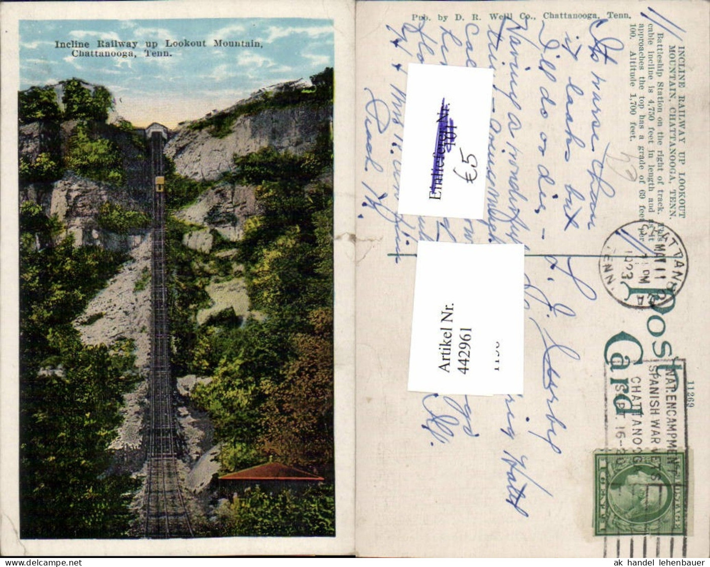 442961,Tennessee Chattanooga Incline Railway up Lookout Mountain Bergbahn