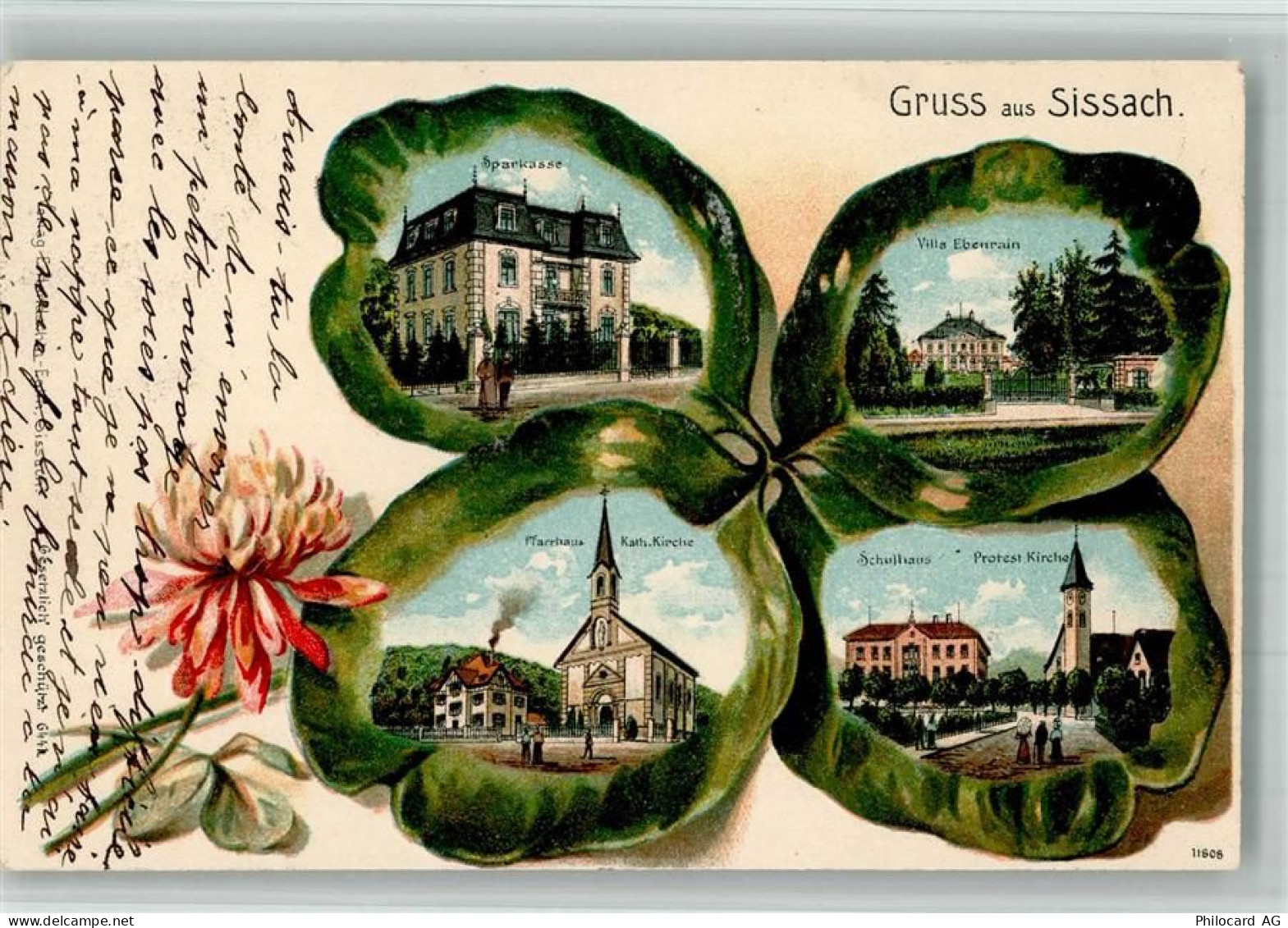 4450 Sissach 1906 BOAKC Lithographie Prägedruck Sparkasse Schulhaus Vill... - 13706509