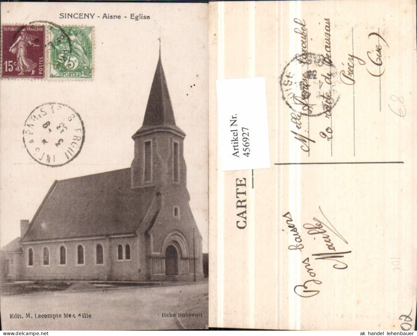456927,Picardie Aisne Sinceny Eglise Kirche