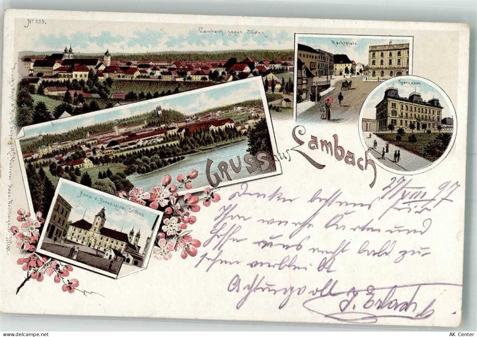 4650 Lambach 1897 Lithographie Marktplatz Sparkasse - 13645206