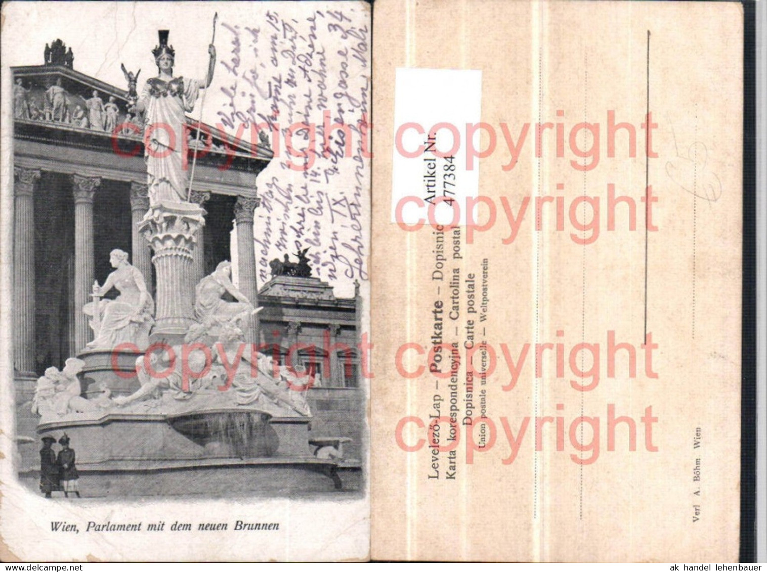 477384,Wien Innere Stadt Parlament m. Brunnen Athene Statue