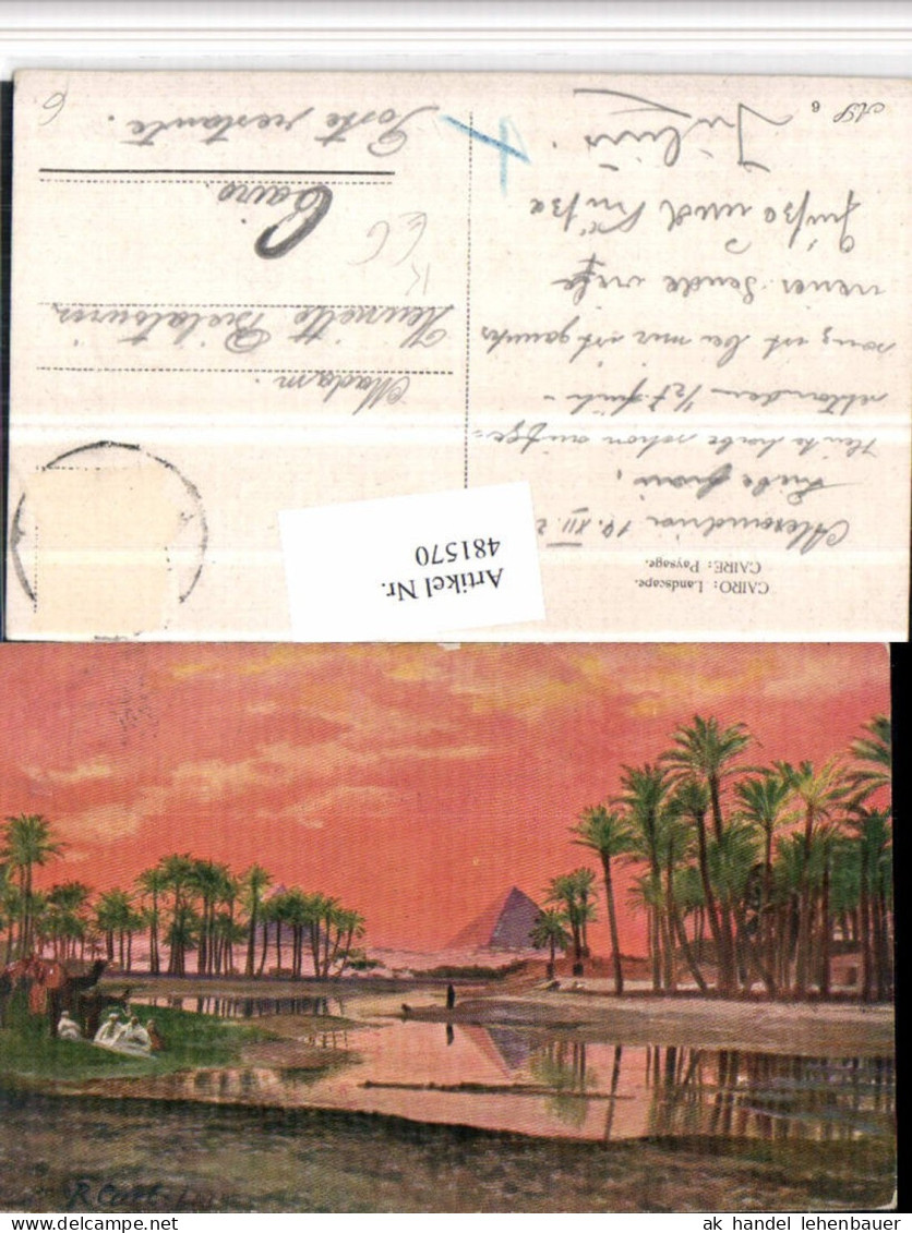 481570,Künstler AK Egypt Cairo Kairo Landscape Pyramiden Palmen