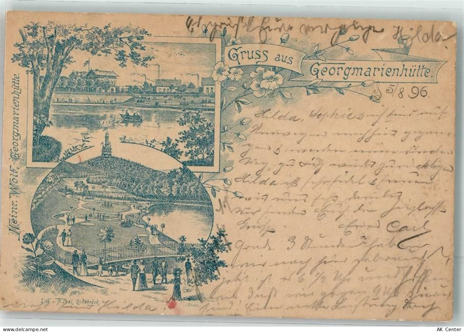 49124 W4504 Georgsmarienhütte 1896 Lithographie Vorläufer Gasthaus Park ... - 13625365