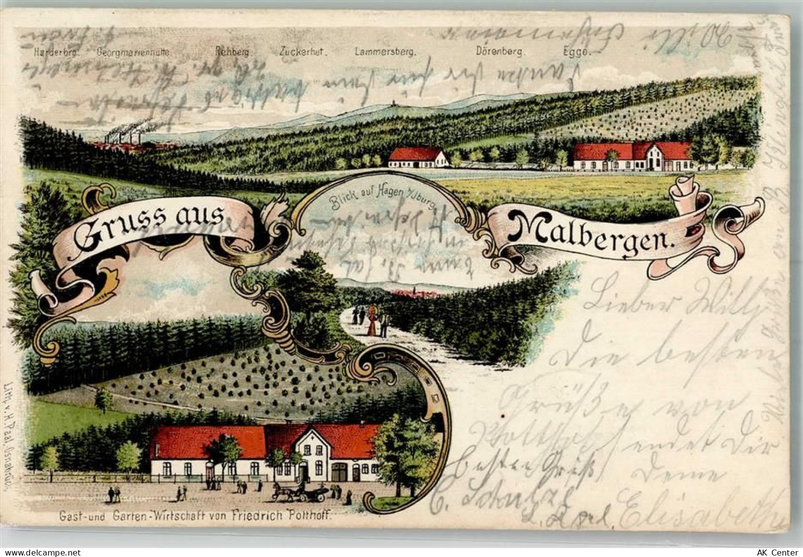 49124 W4504 Georgsmarienhütte 1902 Lithographie Gasthaus v. Friedrich Po... - 13643674