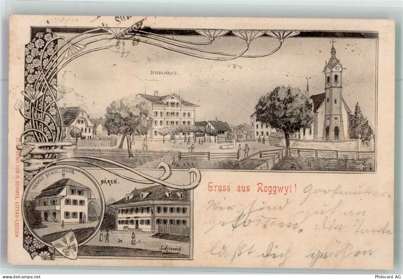 4914 Roggwil BE 1902 Lithographie / Künstlerkarte Bahnpost Zug 81 Nr. 13... - 13673494