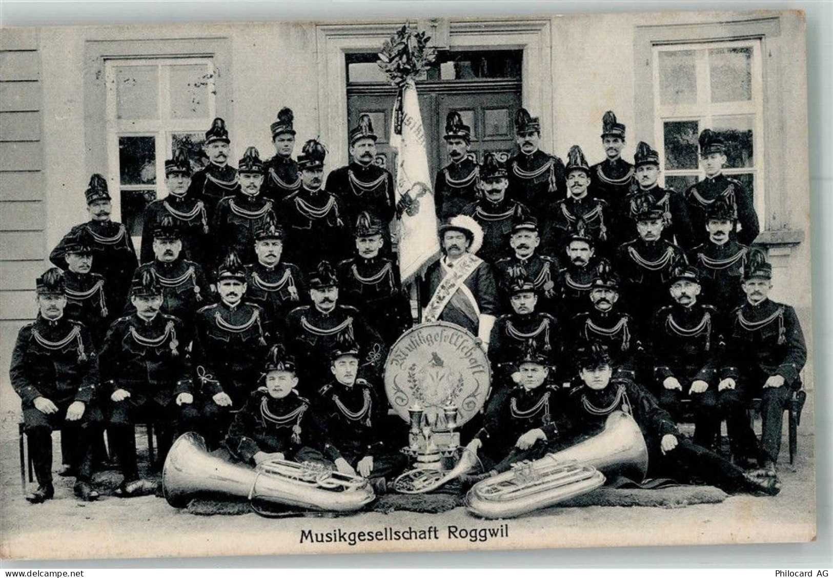 4914 Roggwil BE 1914 Foto AK Uniform Musikgesellschaft Bahnpost - 13597980