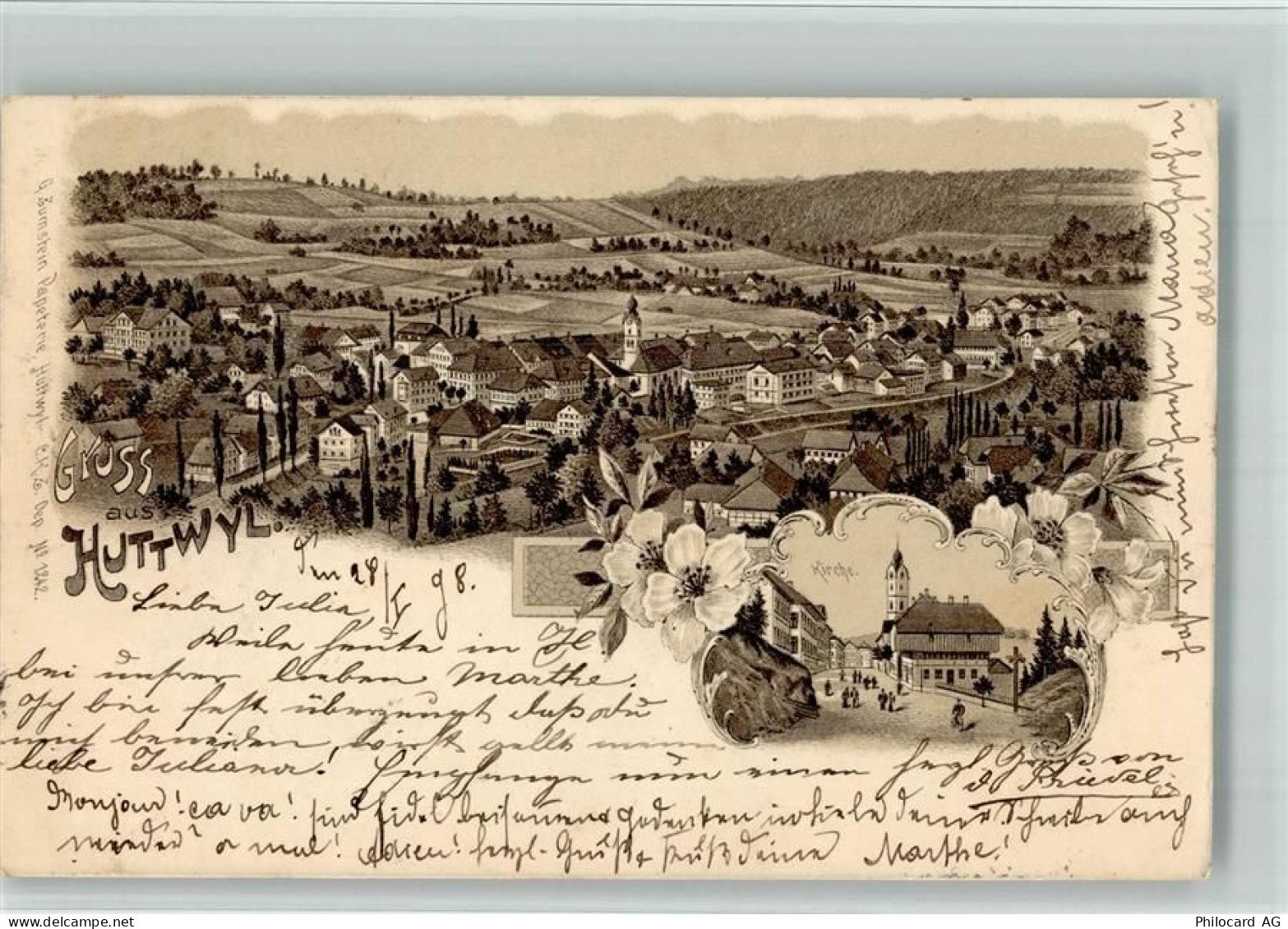 4950 Huttwil 1898 BOAKC Lithographie Kirche - 13702262