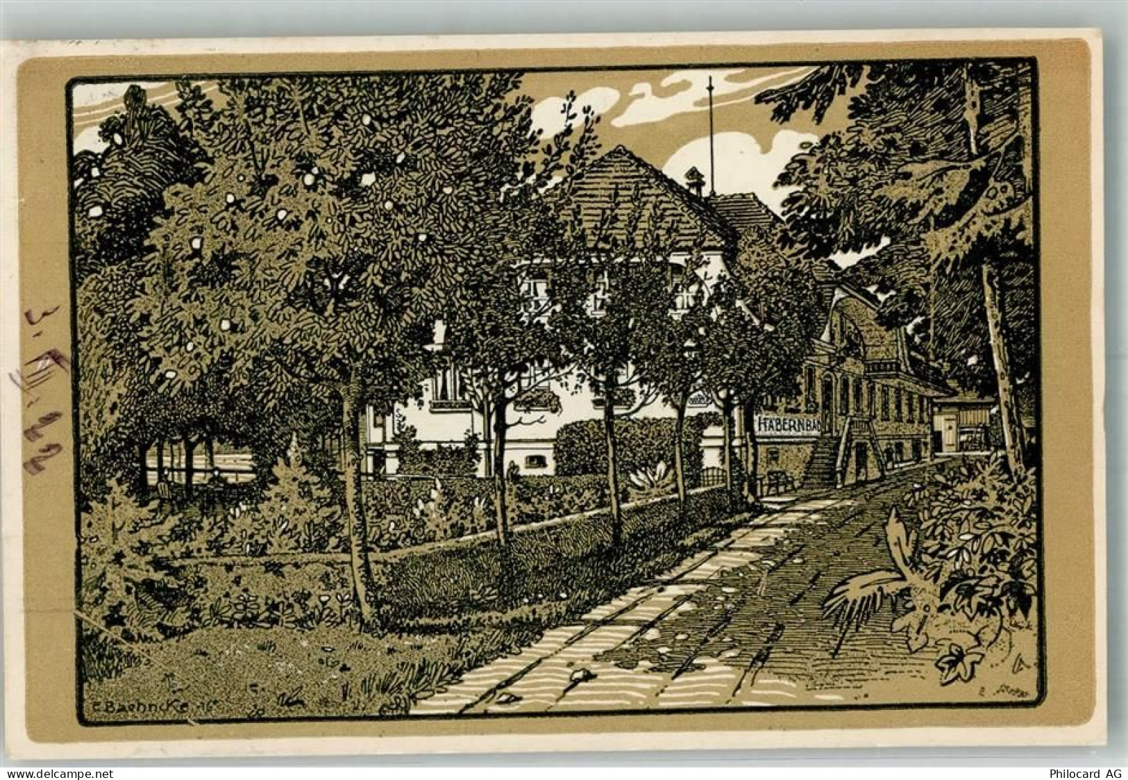 4950 Huttwil 1922 Künstlerkarte Gasthaus Pension Häbernbad - 13581864