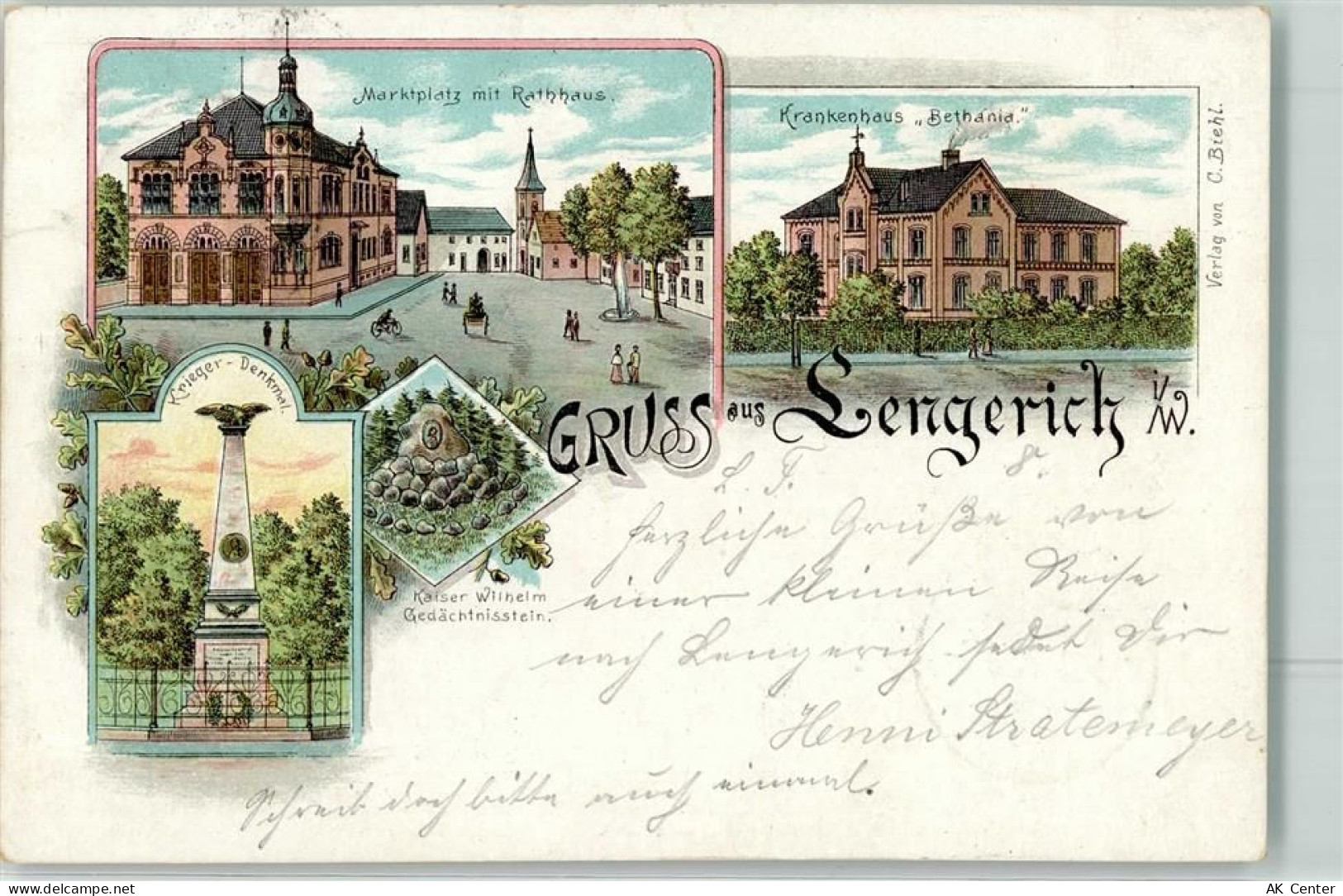 49525 W4540 Lengerich , Westf 1901 Lithographie Marktplatz Rathaus Krank... - 13618922