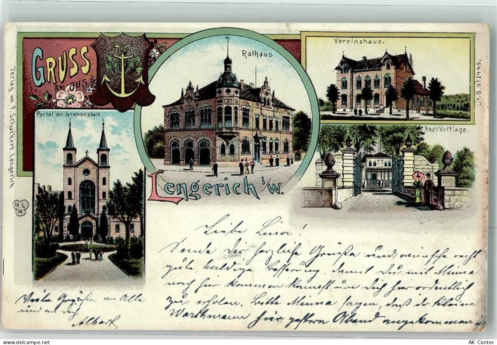 49525 W4540 Lengerich , Westf 1902 Lithographie Portal der Irrenanstalt ... - 13621462
