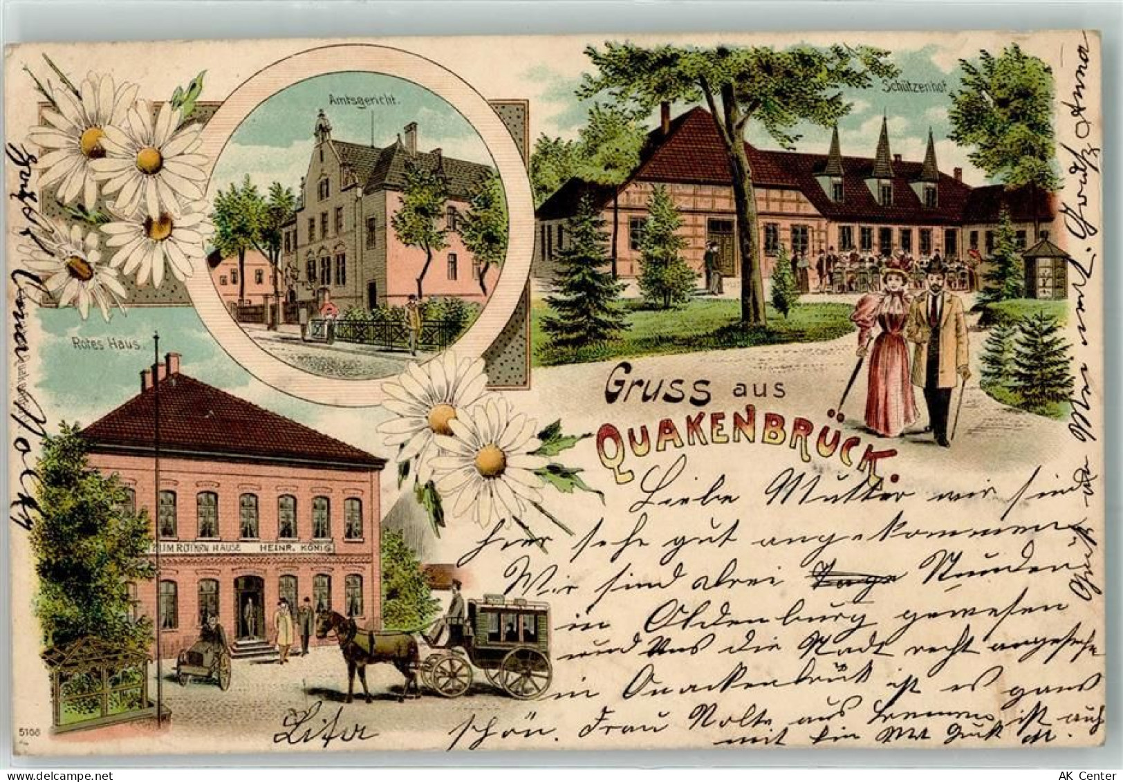 49610 W4570 Quakenbrück 1899 Lithographie Rotes Haus Amtsgericht Schütze... - 13619393