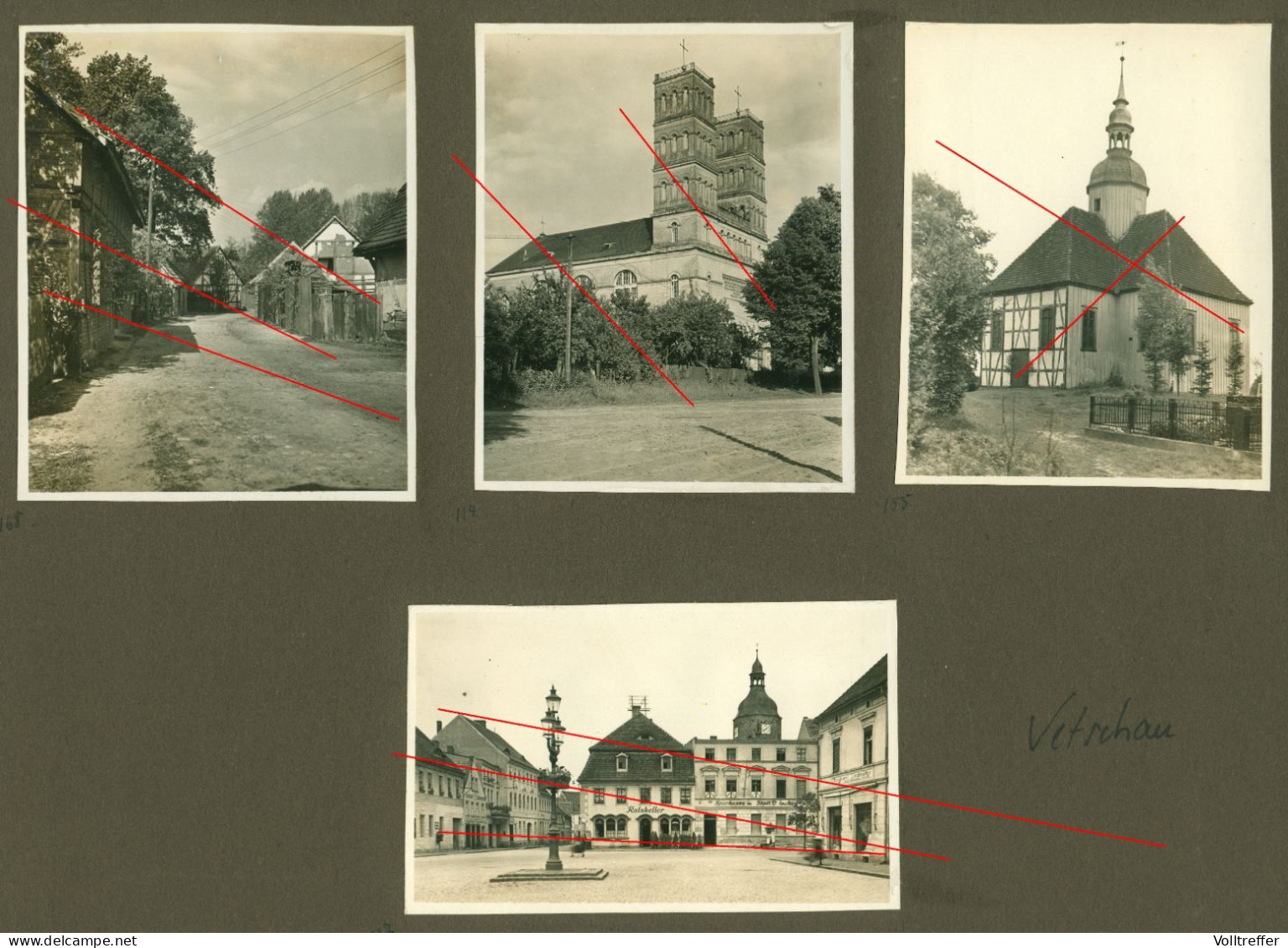 4x orig. Foto 20er Jahre Vetschau Wětošow/Błota im Spreewald, Ortspartie Gasthof Ratskeller, Kirche, Dorfstraße